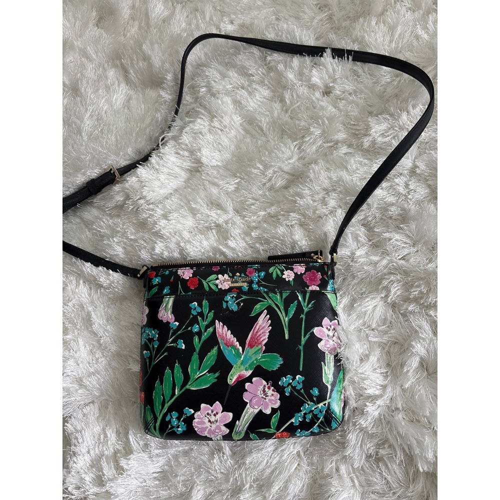 Kate Spade Cameron Street Jardin Tenley Crossbody Floral Hummingbird Bag Black